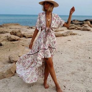 Bohemian Floral Ruffle Dress with Open Back
